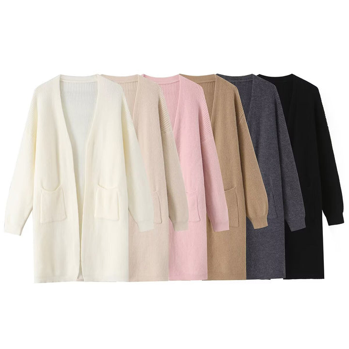 Ladies Longline Knit Cardigan with Patch Pockets and Open Front Mune Fashion