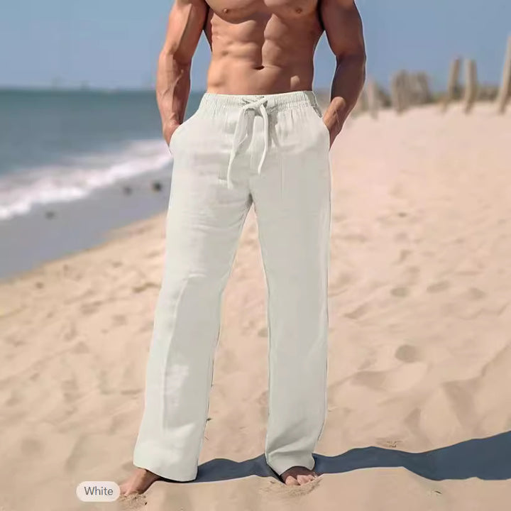 Men's straight-cut linen lounge pants with drawstring, deep pockets, and breathable texture Mune Fashion