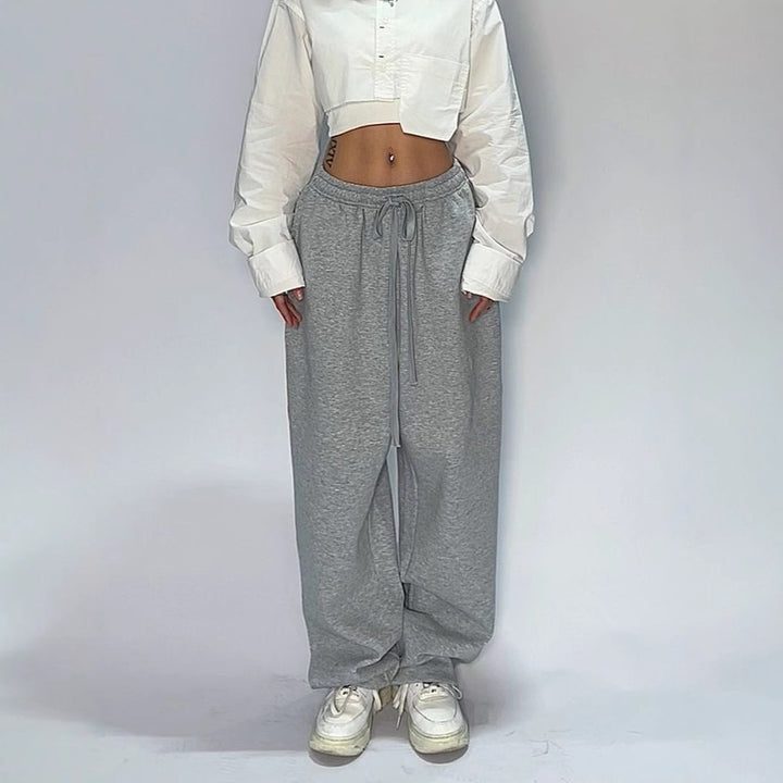 Women's wide cut lounge pants with high waistband, extra wide leg and drawstring Mune Fashion