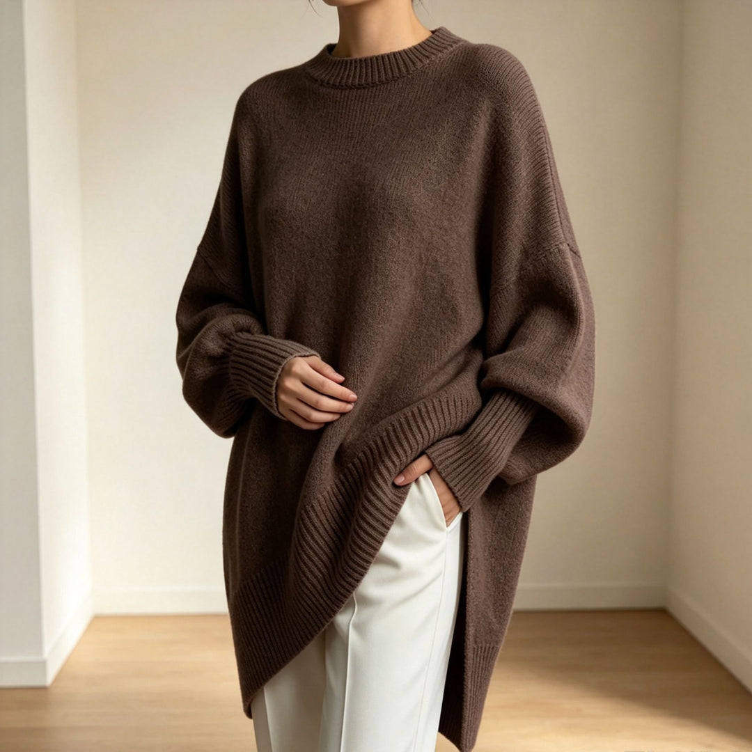 Women's Oversize Longline Fine Knit Sweater with Raglan Sleeves and Ribbed Hem Mune Fashion