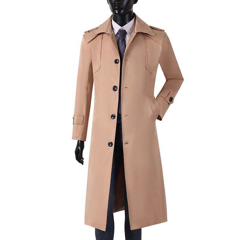Men's Long Cut Trench Coat with Classic Lapels and Water-Repellent Finish Mune Fashion