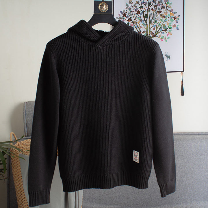 Men's Coarse Ribbed Hoodie with Smooth Sleeves and Ribbed Hem Mune Fashion
