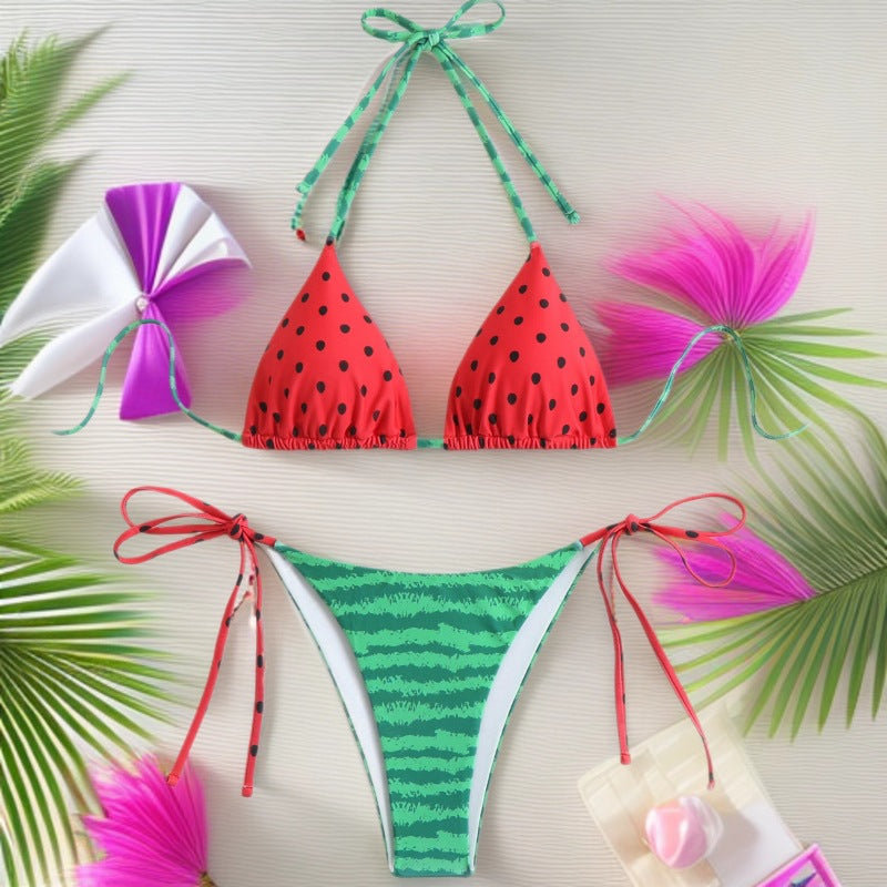 Women's triangle bikini with playful fruit design and adjustable straps Mune Fashion