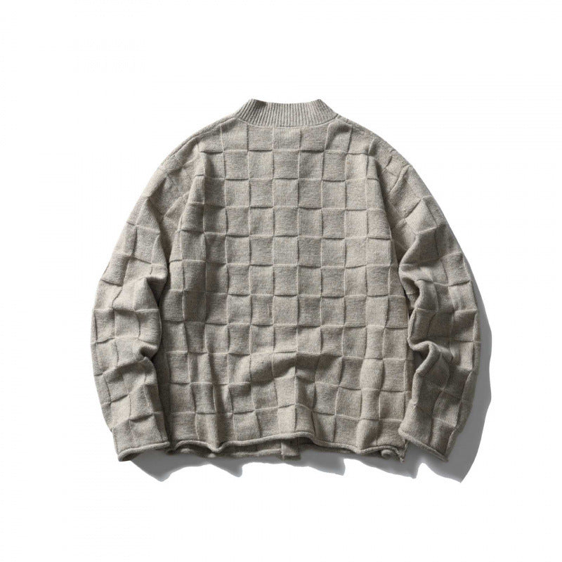 Unisex Structured Boxy Cardigan with Check Pattern Mune Fashion