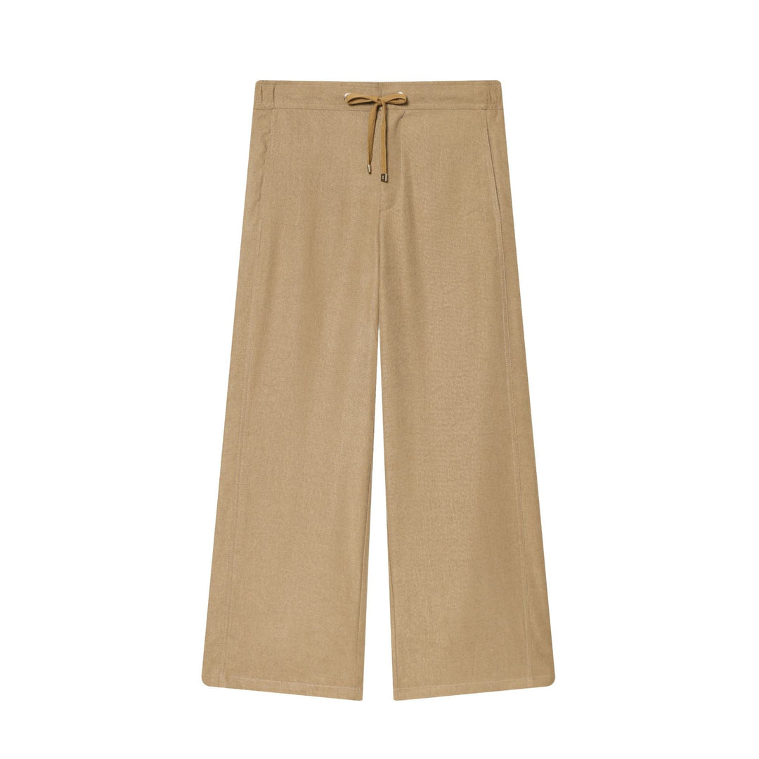 Women's loose high-waist pants with drawstring, decorative dividing seams, and flared leg Mune Fashion