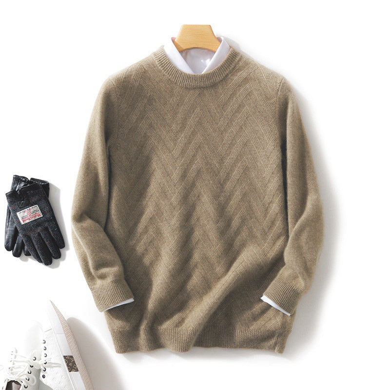 Men's Fine Crew Neck Sweater made of Cashmere Blend with Chevron Structure Mune Fashion