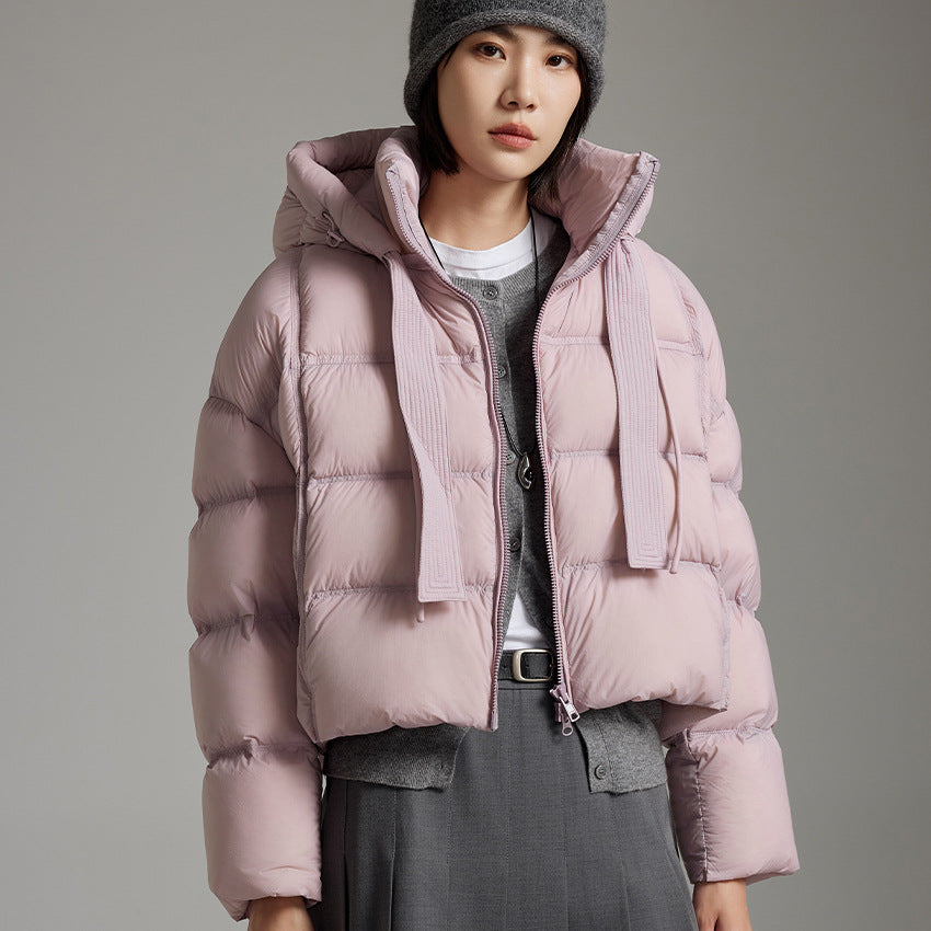 Women Short Cut Boxy Quilted Jacket with Voluminous Hood and Drawstring Mune Fashion