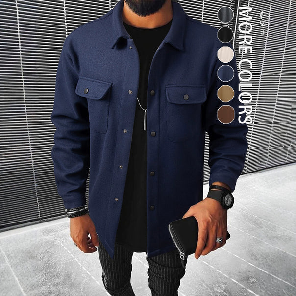 Men's shirt jacket made of wool blend with snap buttons and patch pockets Mune Fashion