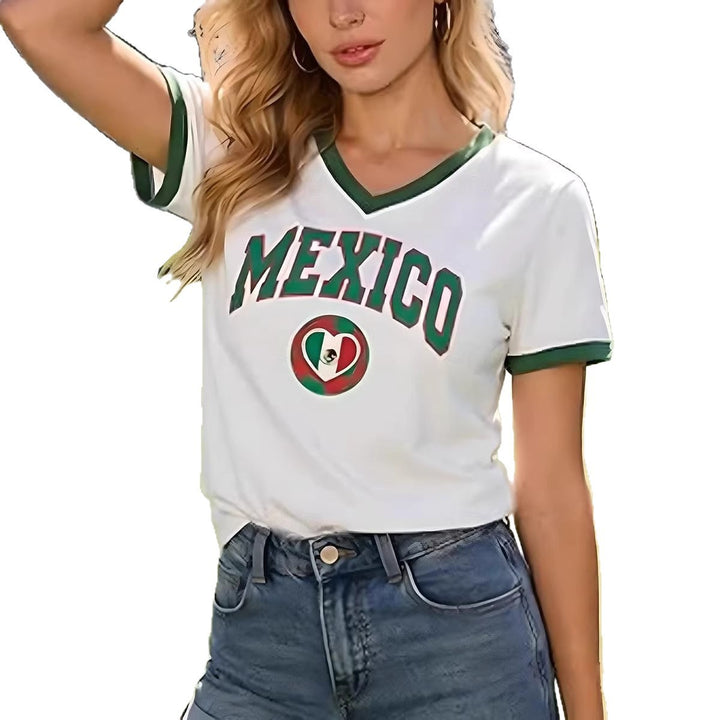 Ladies nan sporty fan t-shirt with v-neck and Brazil logo Mune Fashion