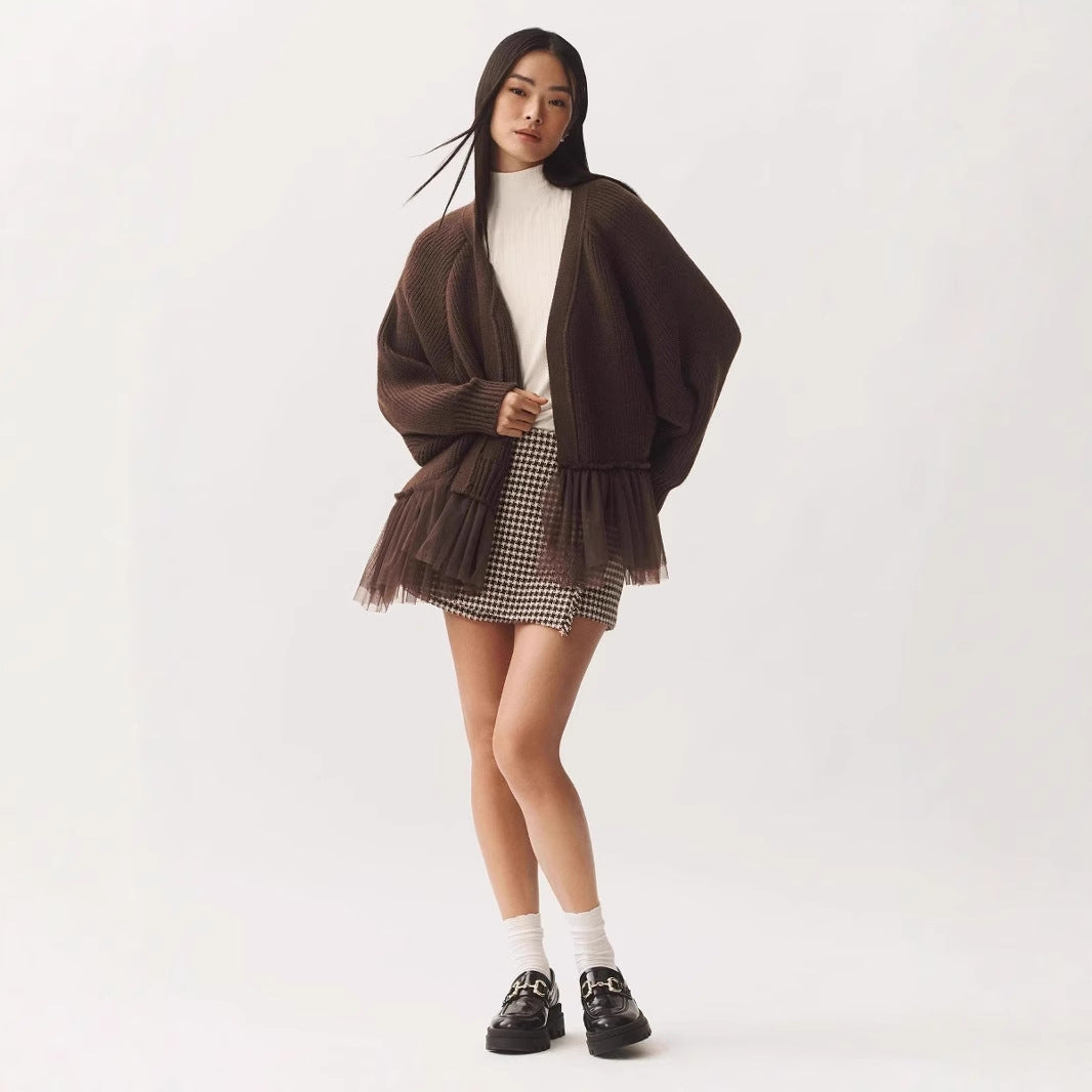 Women's Fashion Knit Sweater with Tulle Details