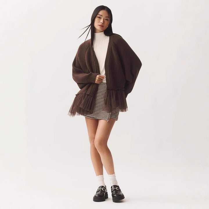 Women's Fashion Knit Sweater with Tulle Details
