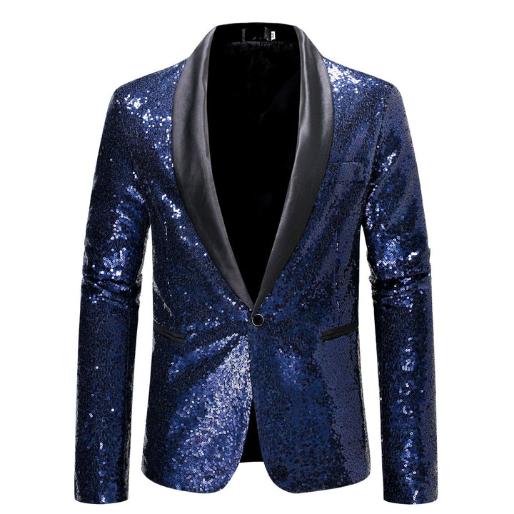Men's eye-catching sequin blazer with shiny shawl collar and slim silhouette Mune Fashion