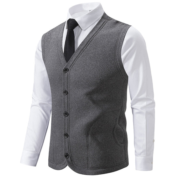 Men's Sleeveless Fine Knit Vest with V-Neck and Continuous Button Placket Mune Fashion