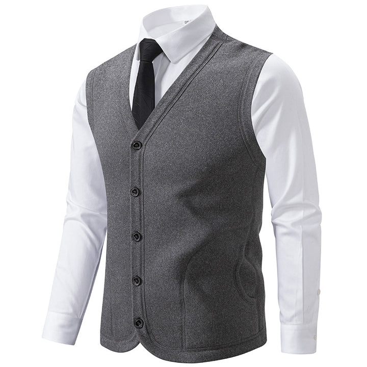 Men's Sleeveless Fine Knit Vest with V-Neck and Continuous Button Placket Mune Fashion