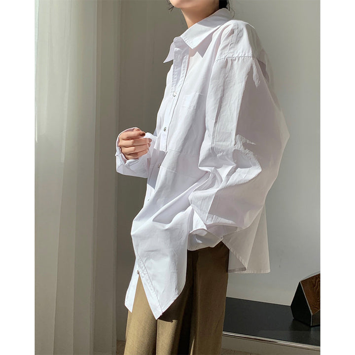 Women's Oversize Longline Shirt with Asymmetrical Hem and Boxy Poplin Silhouette Mune Fashion