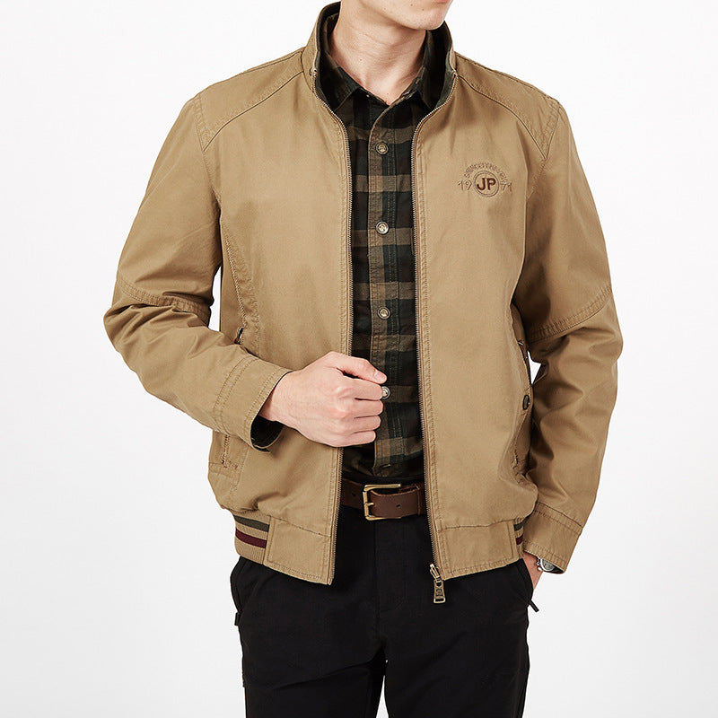 Men's lightweight canvas transition jacket with quilted shoulder yoke and zipper Mune Fashion