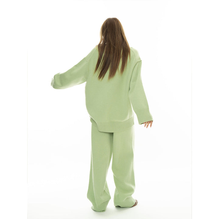 Women's Cozy Knit Loungewear Set made of Wool Blend with Oversized Sweater and Wide Palazzo Pants Mune Fashion