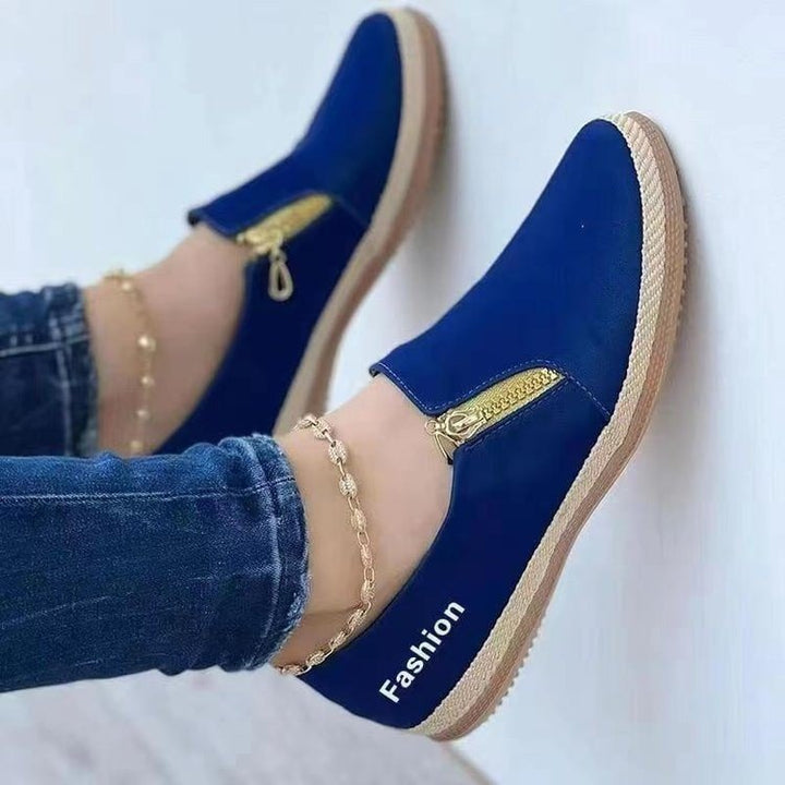 Women's Slip-On Espadrille-Loafer with decorative zipper and wedge sole Mune Fashion