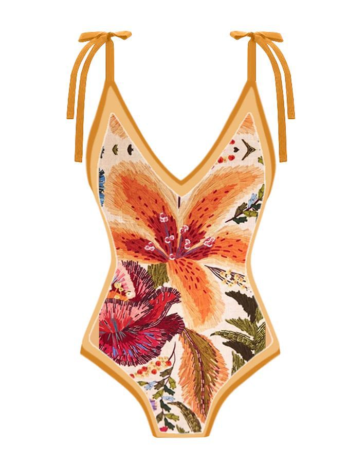 Women's One-Piece Swimsuit with Stylish Crane Design Mune Fashion