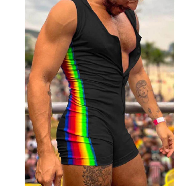 Men's sleeveless hooded short jumpsuit with full zip and ergonomic crotch solution Mune Fashion