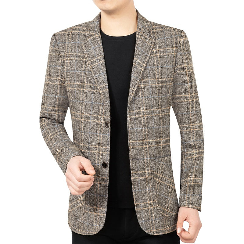 Men's Checked Slim-Fit Blazer with Textured Wool Blend and Patch Pockets Mune Fashion