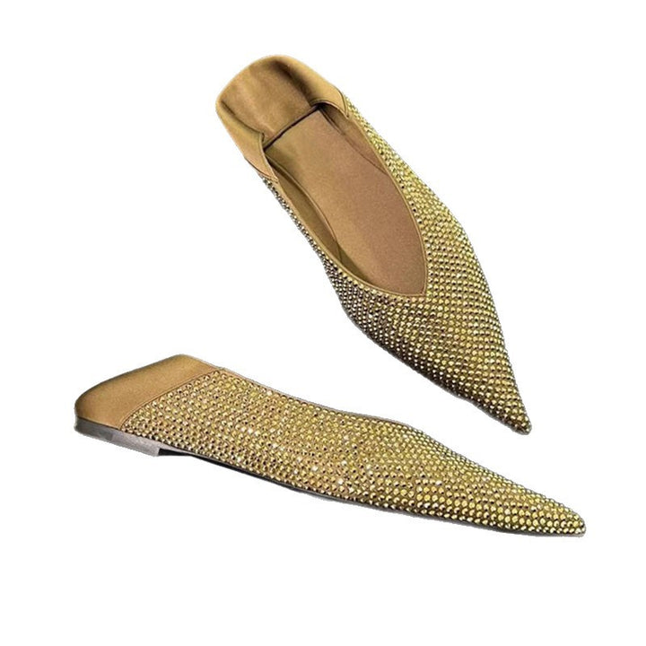Women's Elegant Pointed Toe Slipper Ballet Flats with Rhinestone Mesh and Padded Comfort Insole Mune Fashion