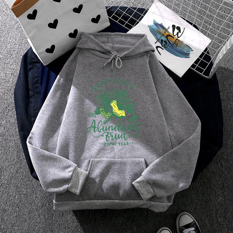 Women's relaxed-fit hooded sweatshirt with botanical fruit illustration and kangaroo pocket Mune Fashion