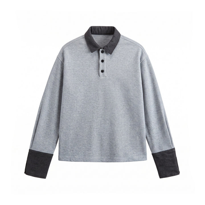 Unisex Boxy Polo Sweatshirt with Contrast Collar and Extended Cuff Sleeves Mune Fashion