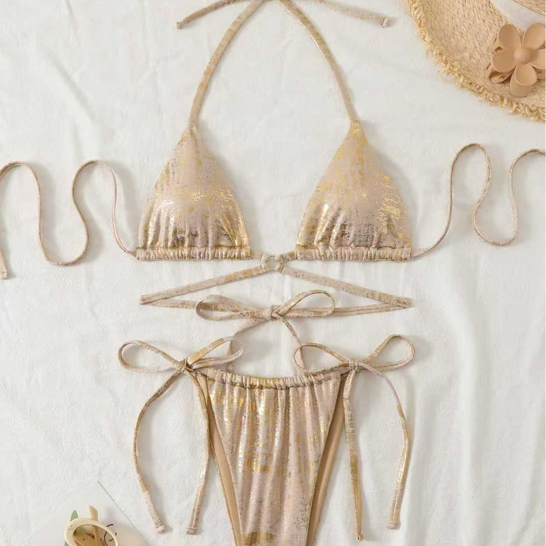 Women's triangle bikini with shimmering top and adjustable cord system Mune Fashion