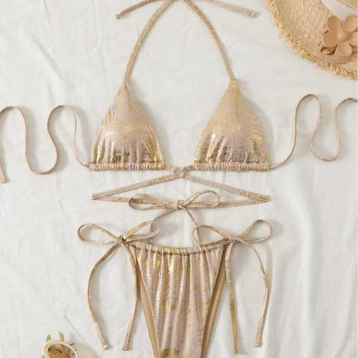 Women's triangle bikini with shimmering top and adjustable cord system Mune Fashion