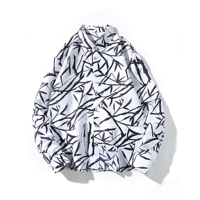 Men's loose-fitting shirt with all-over bamboo print and Kent collar Mune Fashion
