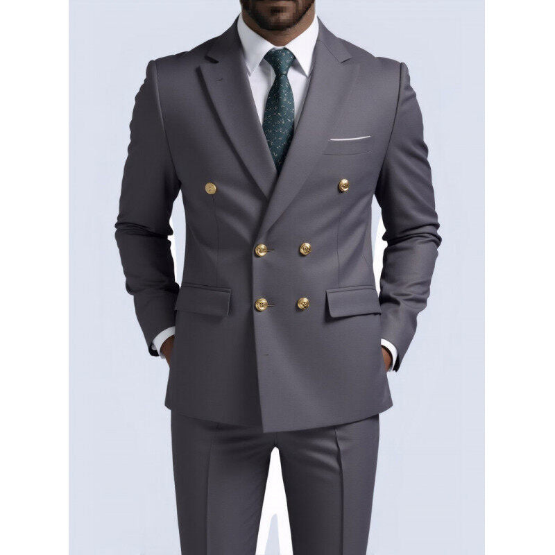 Men's double-breasted Slim-Fit suit with gold decorative buttons and slim business trousers Mune Fashion