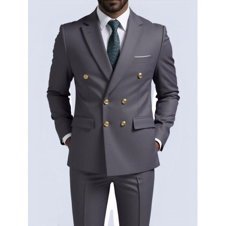 Men's double-breasted Slim-Fit suit with gold decorative buttons and slim business trousers Mune Fashion
