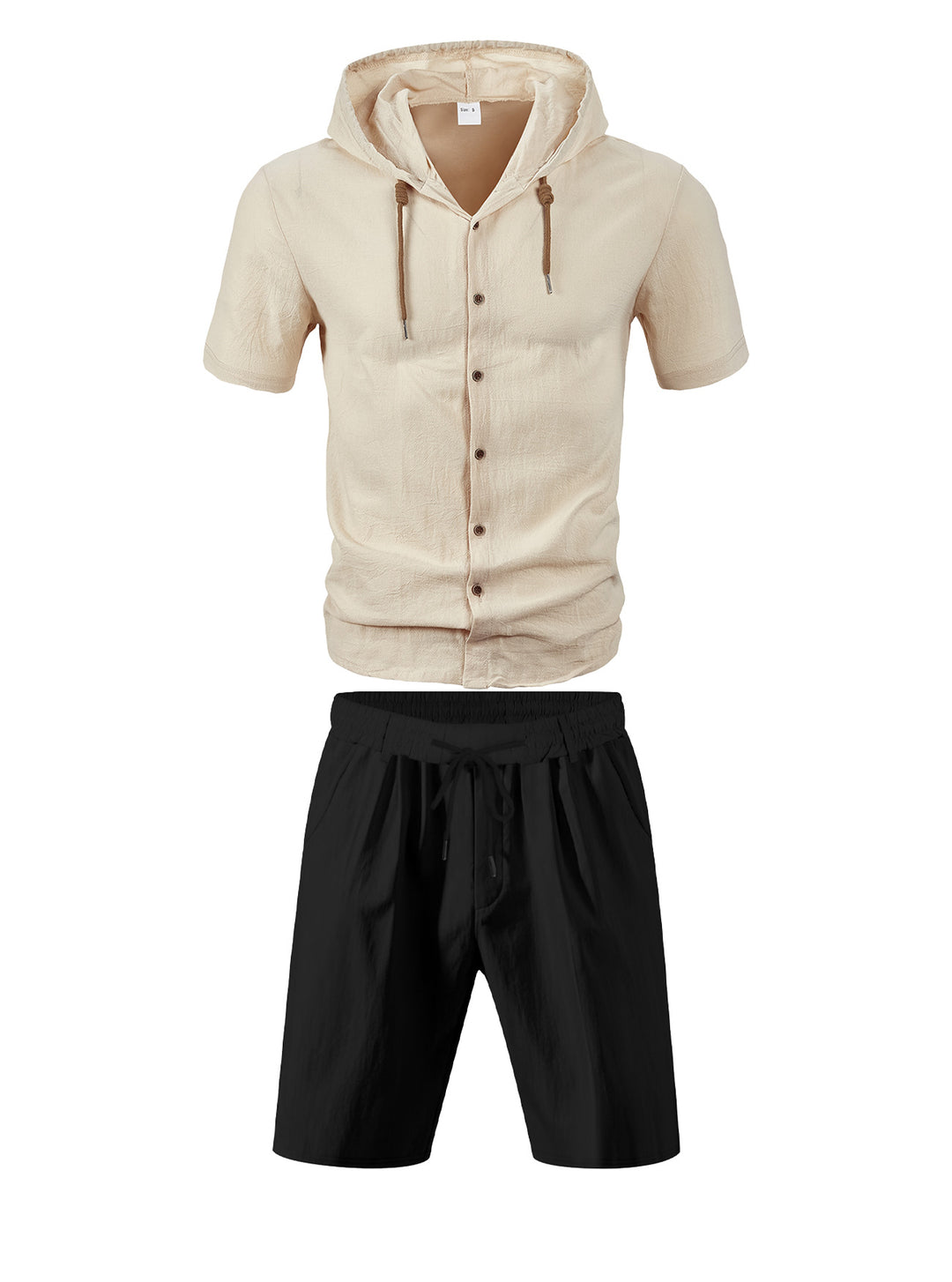 Men's lightweight summer hoodie in linen look with continuous button placket and drawstring Mune Fashion