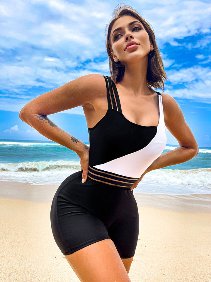 Women’s sporty one-piece swimsuit with elegant graphic accents Mune Fashion
