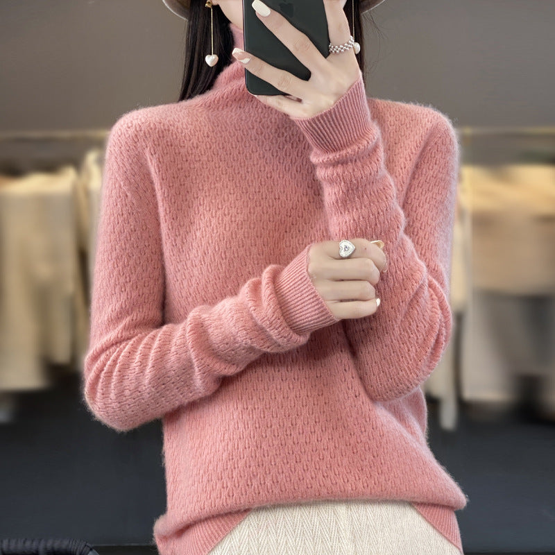 Women's soft fine-knit mock neck sweater with fluffy mohair look, delicate honeycomb structure and casual oversized fit Mune Fashion