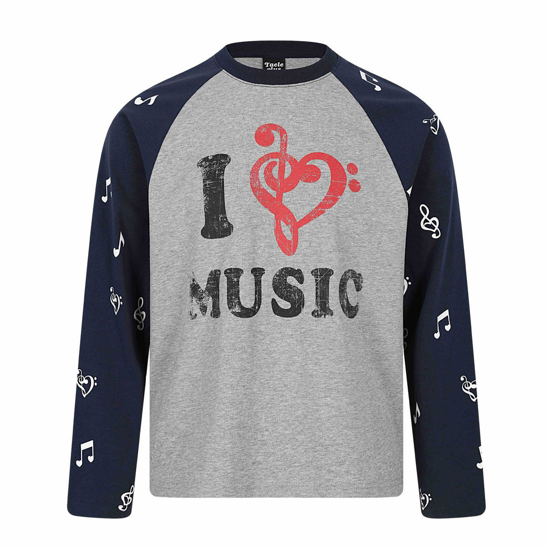 Unisex Long Sleeve Raglan Shirt with Music Print and Note Sleeves Mune Fashion