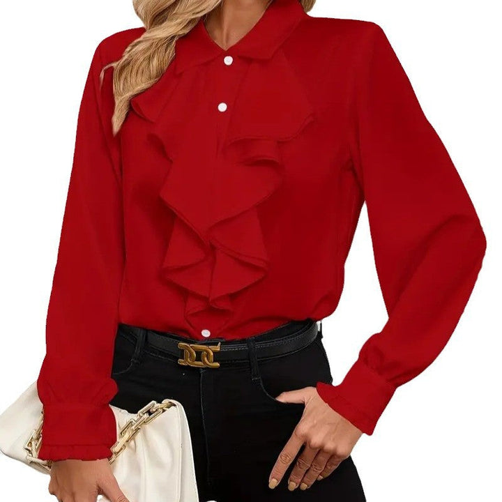 Women's Blouse with Refined Ruffle Details and Elegant Sleeves Mune
