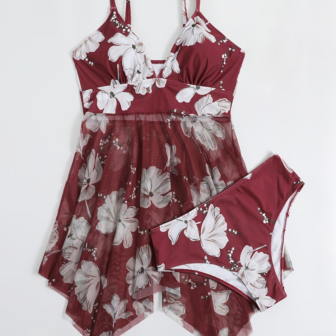 Women's Beach Dress with Floral Overlay Mune Fashion