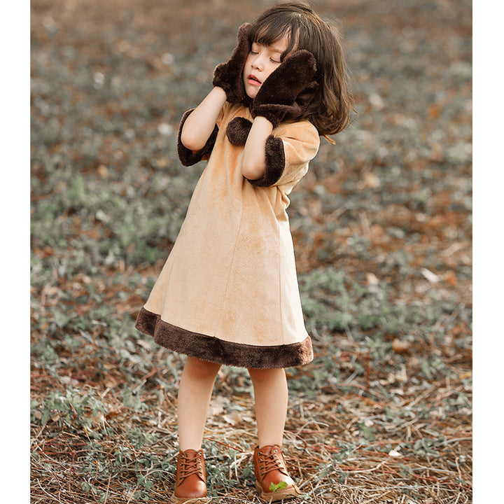 Girl's hoodie costume with animal look and fluffy material Mune Fashion