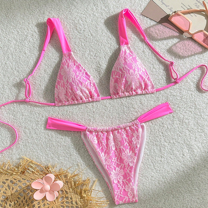 Women's triangle bikini with floral spandex pattern and adjustable straps Mune Fashion