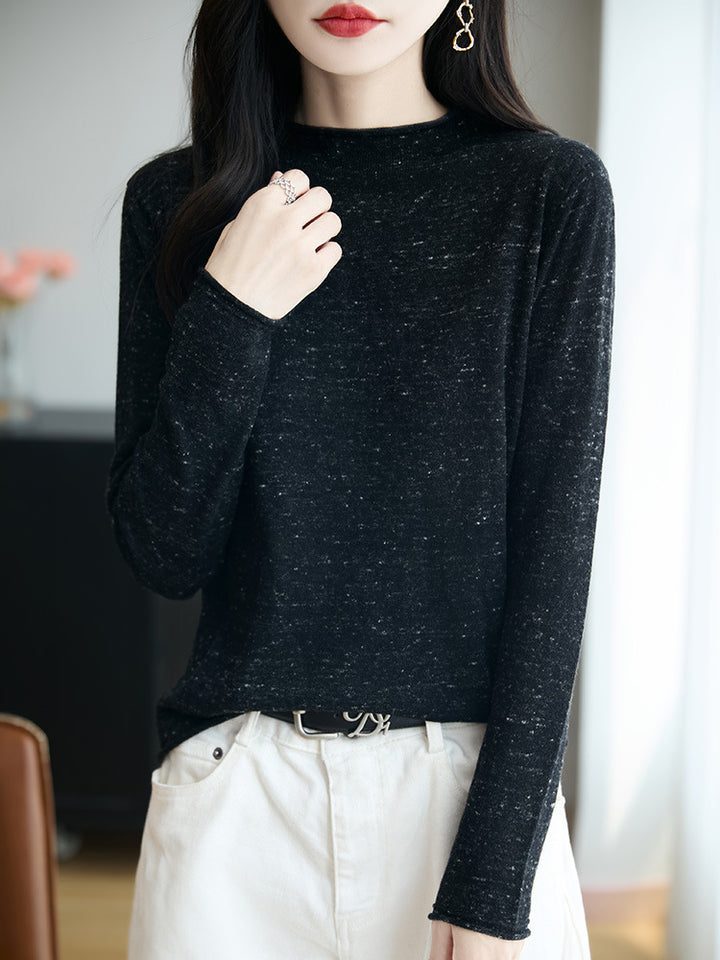 Women's Minimalist Nep Knit Long Sleeve with Short Stand-Up Collar Mune Fashion