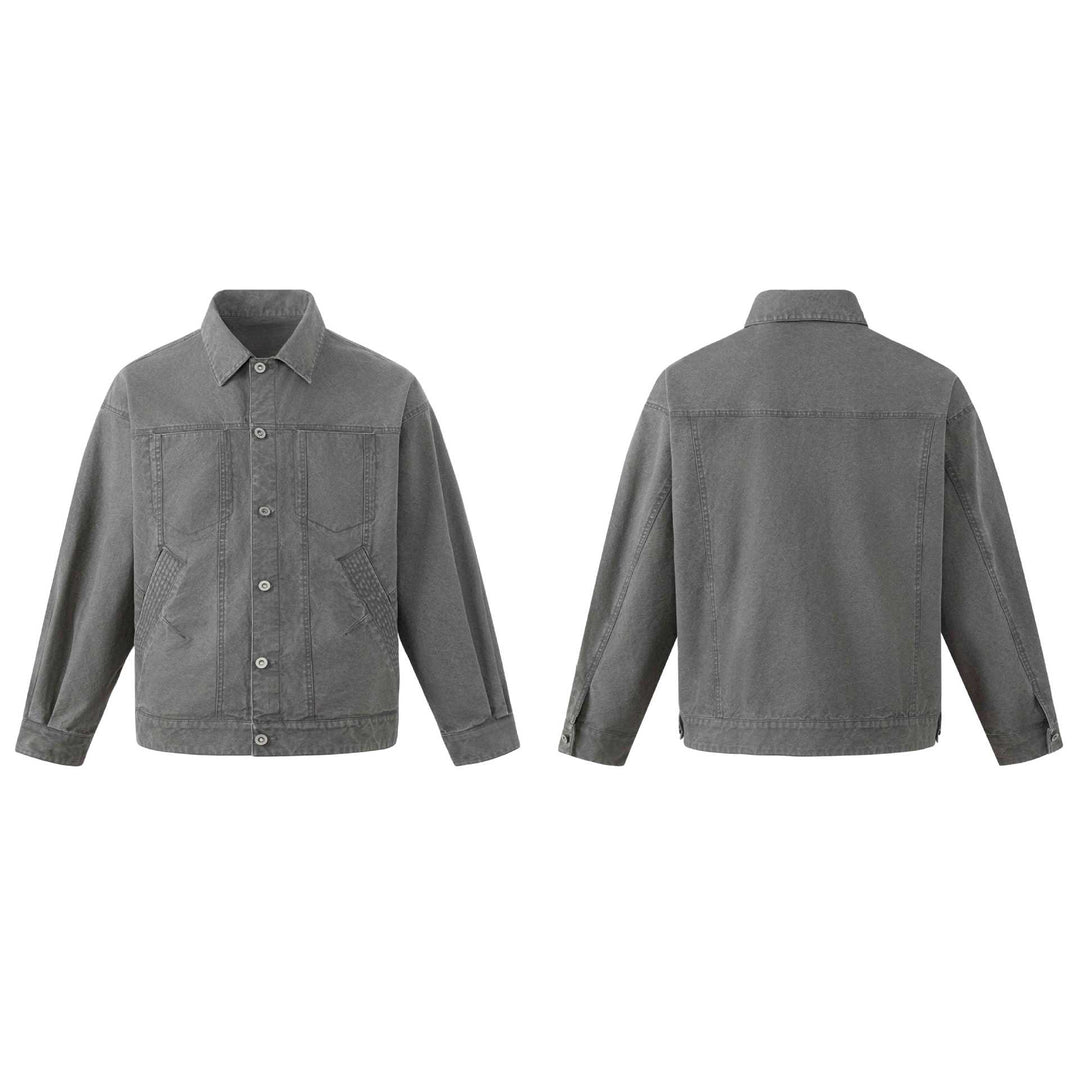 Men's Boxy Canvas Blouson in Workwear Look with Shirt Collar and Quilted Pocket Area Mune Fashion