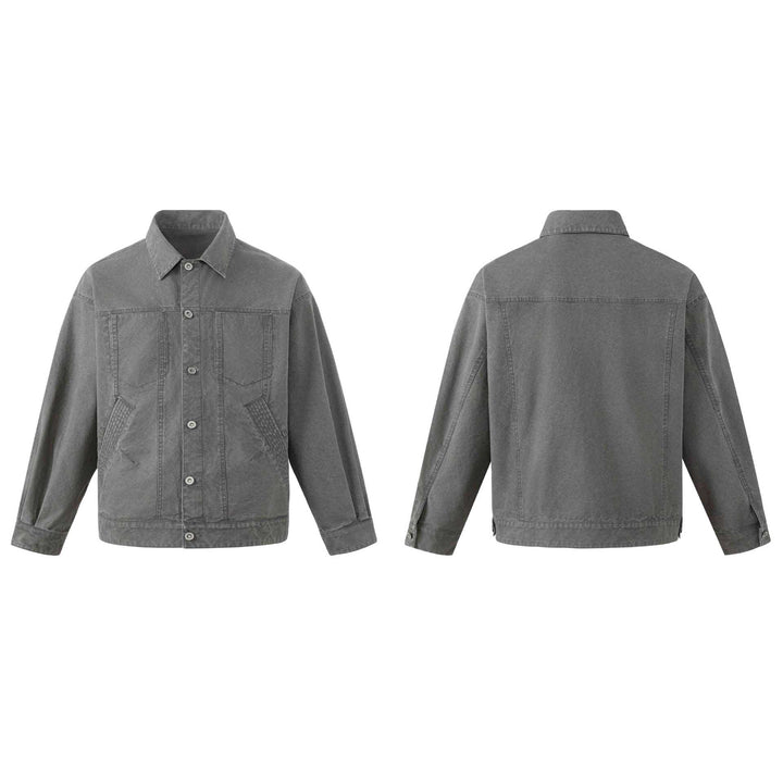 Men's Boxy Canvas Blouson in Workwear Look with Shirt Collar and Quilted Pocket Area Mune Fashion