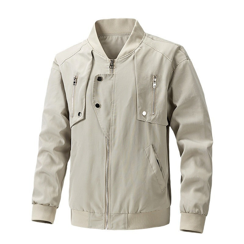 Men's urban bomber jacket with stand-up collar, vertical chest zippers, and ribbed hem Mune Fashion