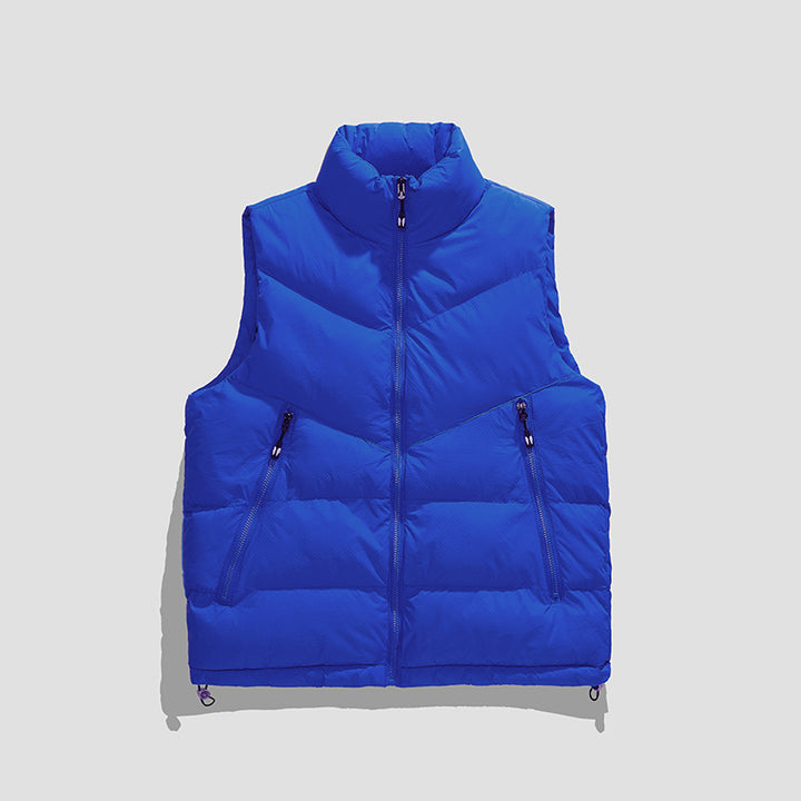 Men's Lightweight Insulated Down Look Vest with High Stand-Up Collar and Wave Quilting Mune Fashion