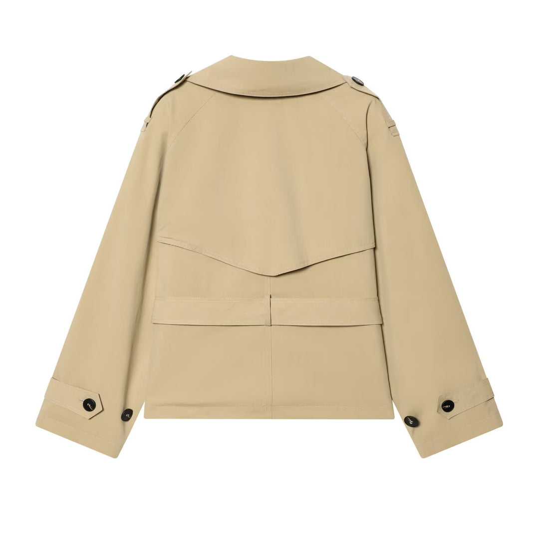 Ladies short-cut trench coat with waist belt and shoulder flaps Mune Fashion