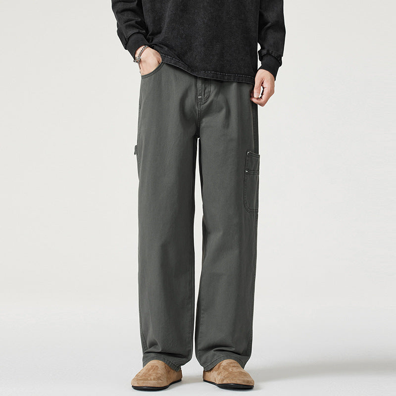 Men's Loose Fit Twill Cargo Pants with Patch Side Pockets and Straight Leg Mune Fashion