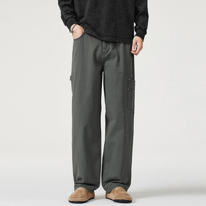 Men's Loose Fit Twill Cargo Pants with Patch Side Pockets and Straight Leg Mune Fashion