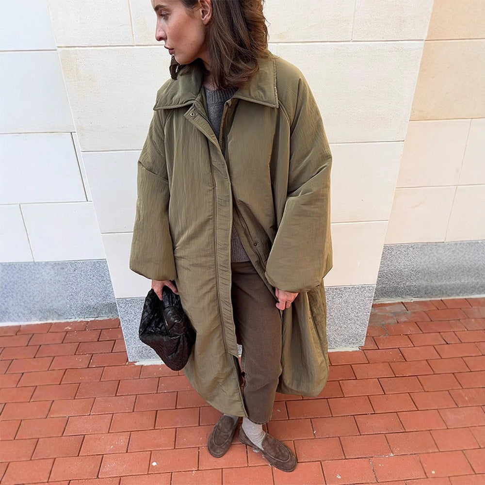 Women's Oversized Padded Coat with Balloon Hem and Raglan Sleeves Mune Fashion